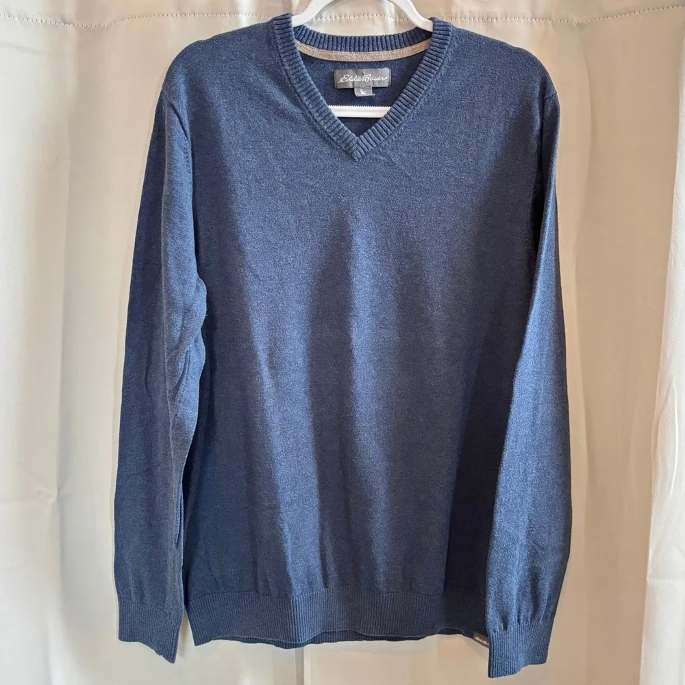 Eddie Bauer Mens V-Neck Sweater XL Tall‎ Merino Wool Blend Preppy Heritage 19574